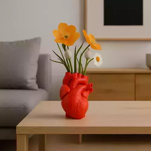 Anatomical heart shape flowerpot pen holder   3D printable model