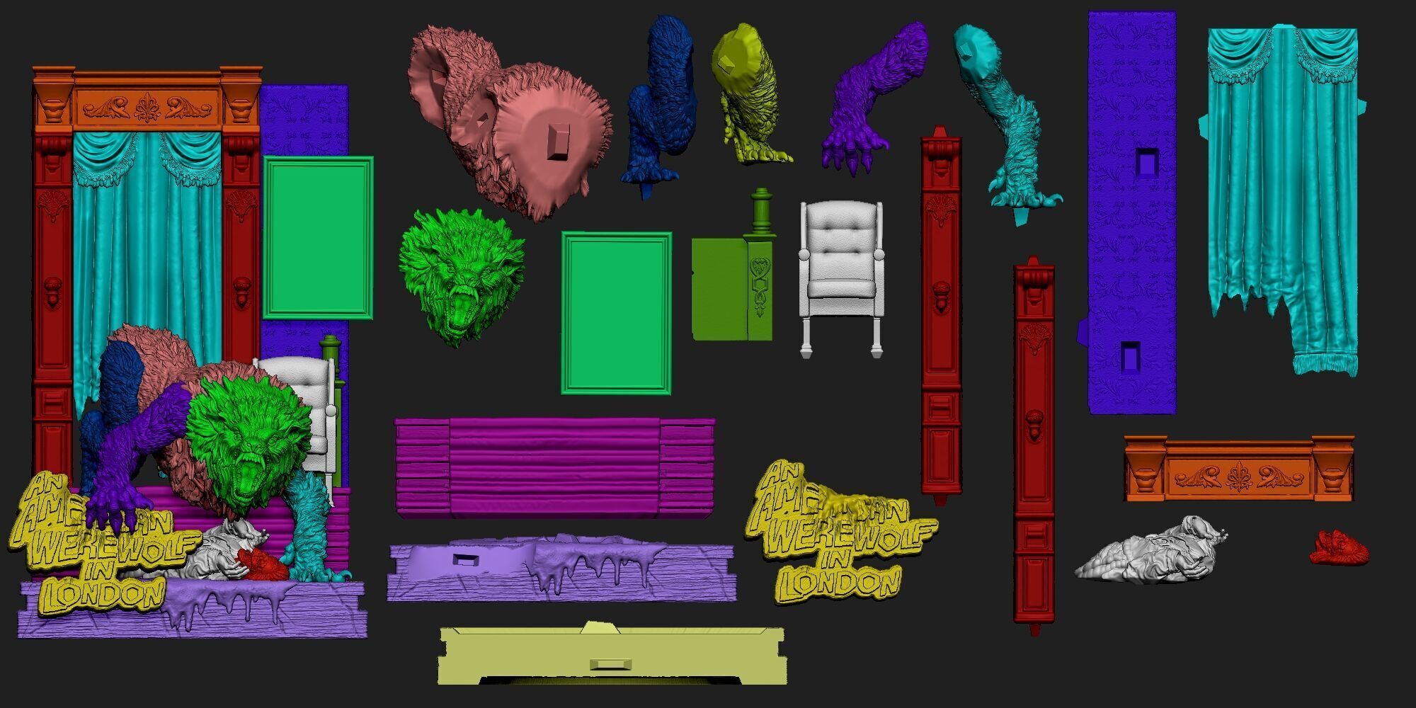 AN AMERICAN WEREWOLF IN LONDON      VICTIM DIORAMA  3D print model_8