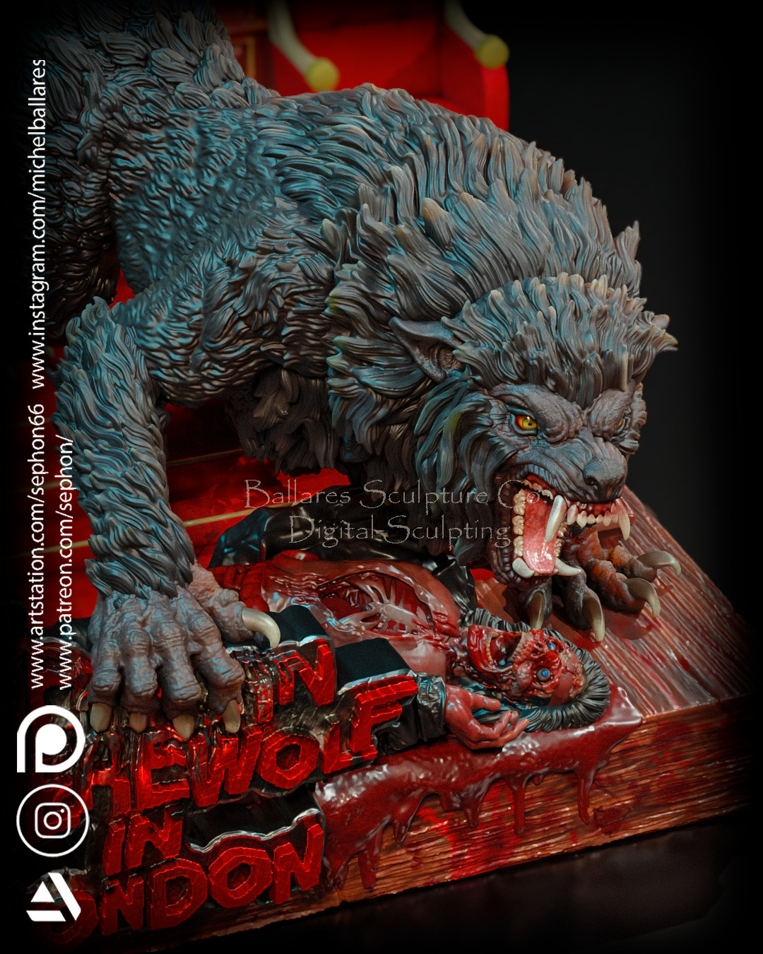 AN AMERICAN WEREWOLF IN LONDON      VICTIM DIORAMA  3D print model_2