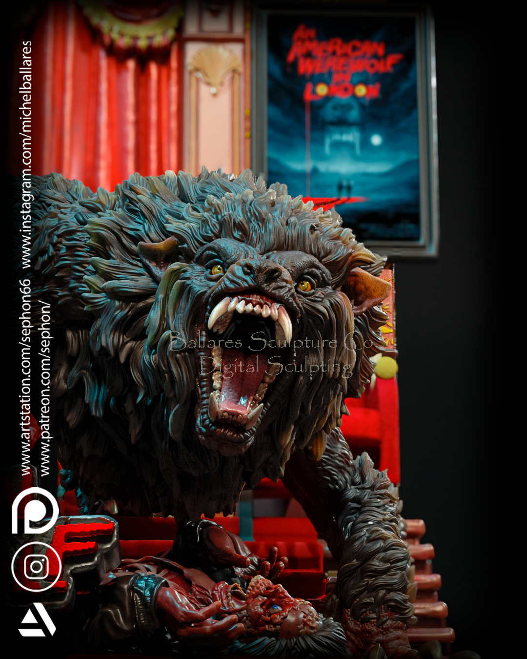 AN AMERICAN WEREWOLF IN LONDON      VICTIM DIORAMA  3D print model_3