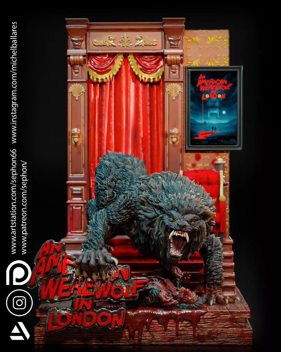 AN AMERICAN WEREWOLF IN LONDON      VICTIM DIORAMA  3D print model_0