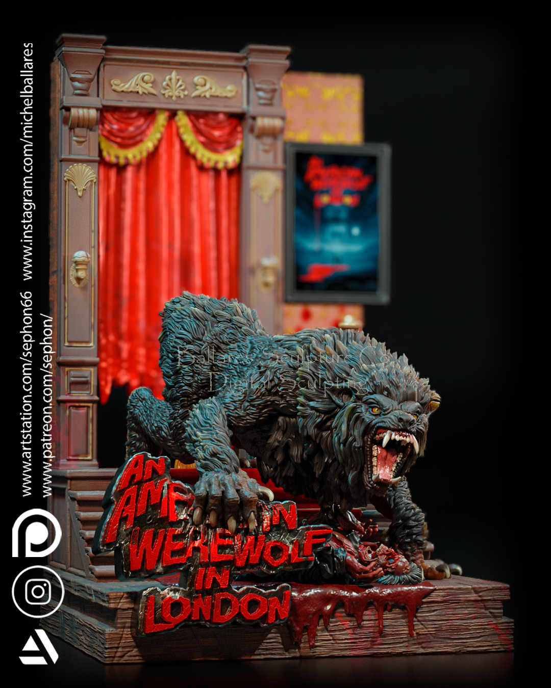 AN AMERICAN WEREWOLF IN LONDON      VICTIM DIORAMA  3D print model_5