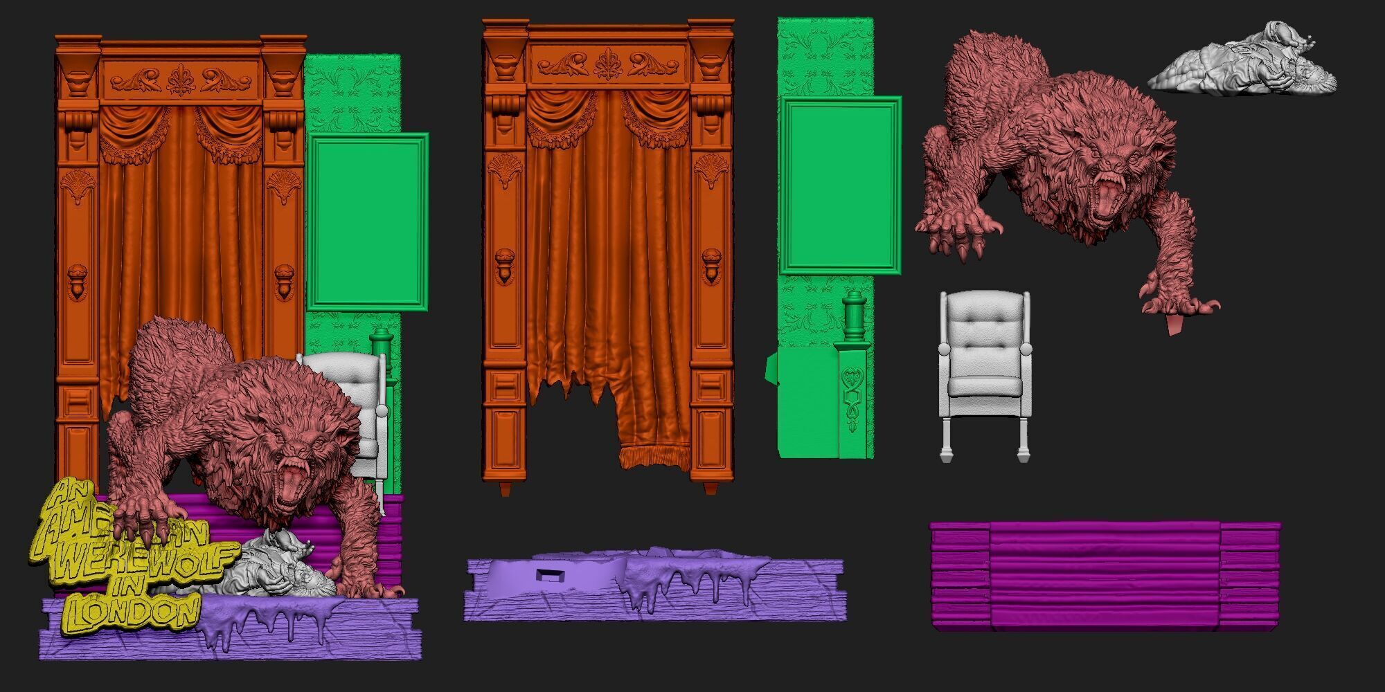 AN AMERICAN WEREWOLF IN LONDON      VICTIM DIORAMA  3D print model_7
