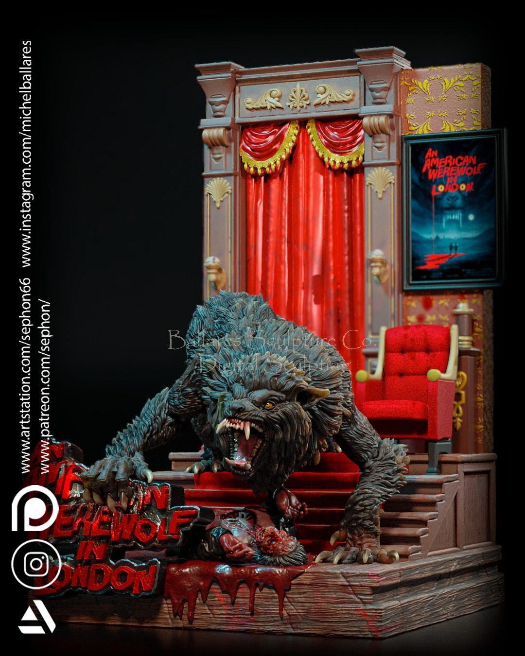 AN AMERICAN WEREWOLF IN LONDON      VICTIM DIORAMA  3D print model_4