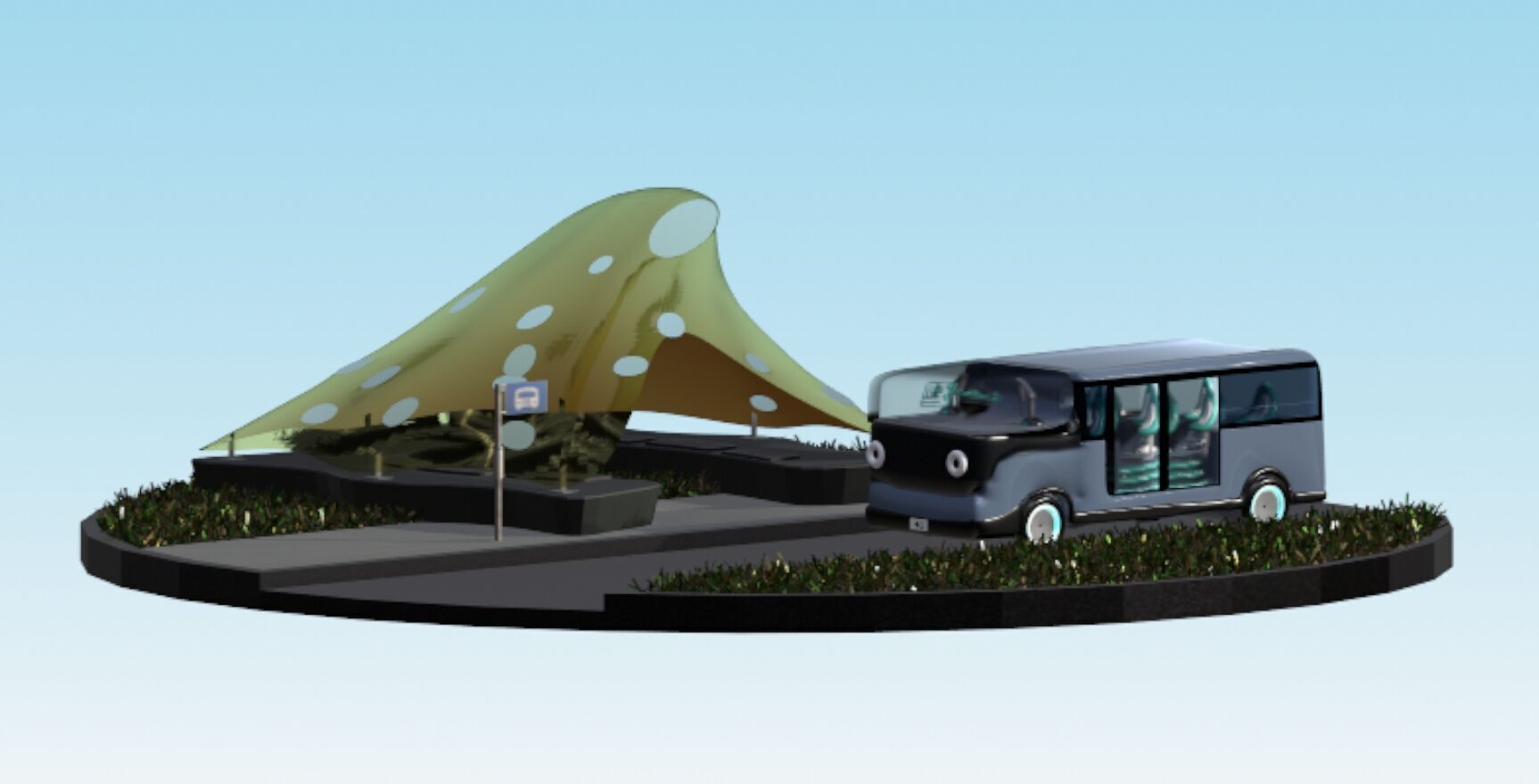 FutureCity Bus Stop Low-poly 3D model_8