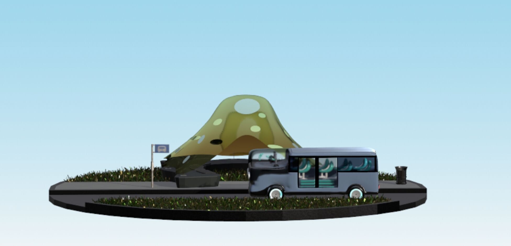 FutureCity Bus Stop Low-poly 3D model_1