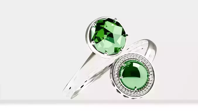 White Gold Ring with Green Diamonds 3D Print and CGI Model 3D print model