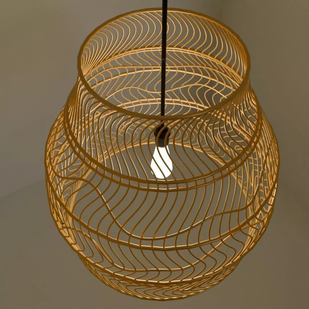 Bamboo weaved Hanging Light 3D model_0