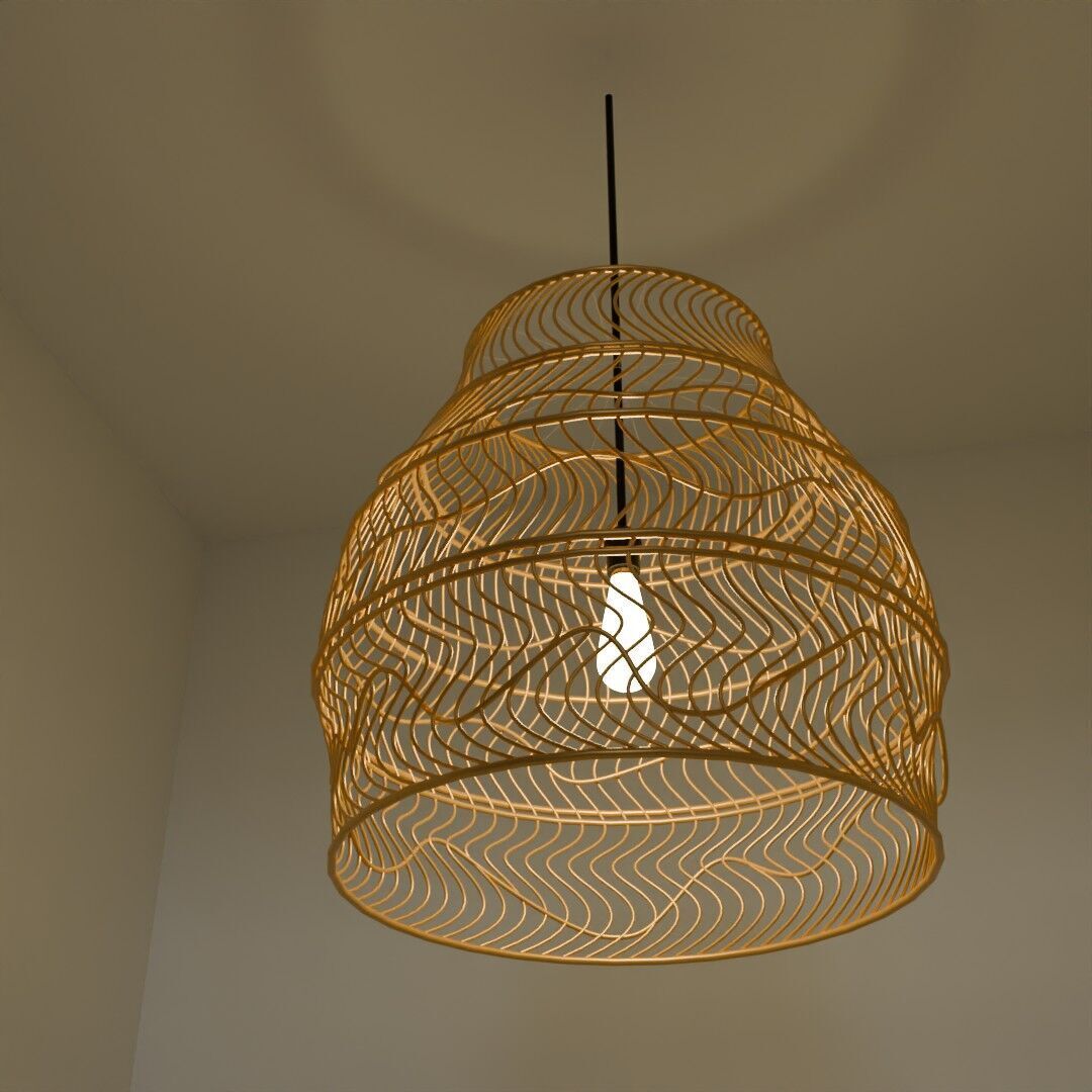 Bamboo weaved Hanging Light 3D model_3