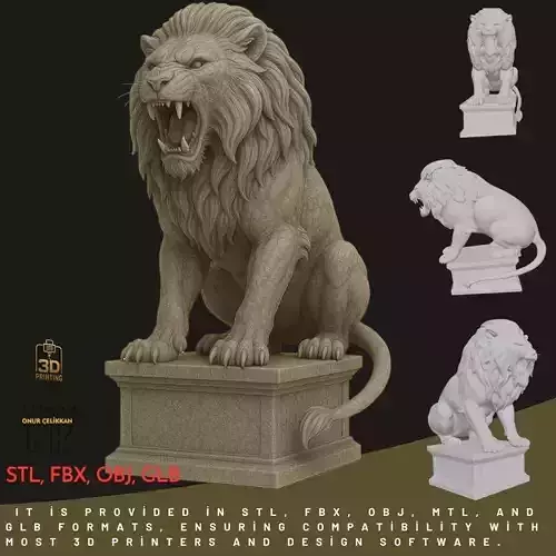 Wild Lion Statue 3D Printable FBX STL OBJ
