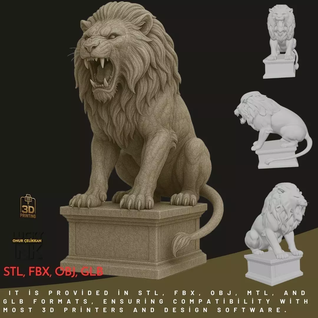 Wild Lion Statue 3D Printable FBX STL OBJ 3D print model_0