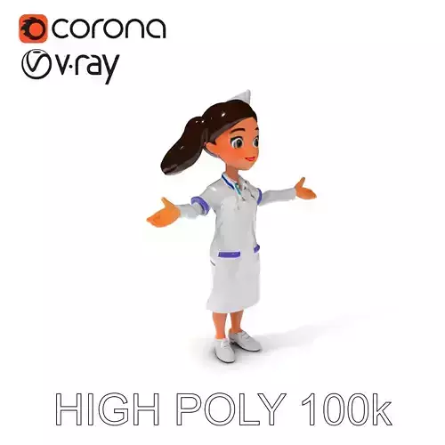 Friendly Cartoon Nurse Character D Model  Fully