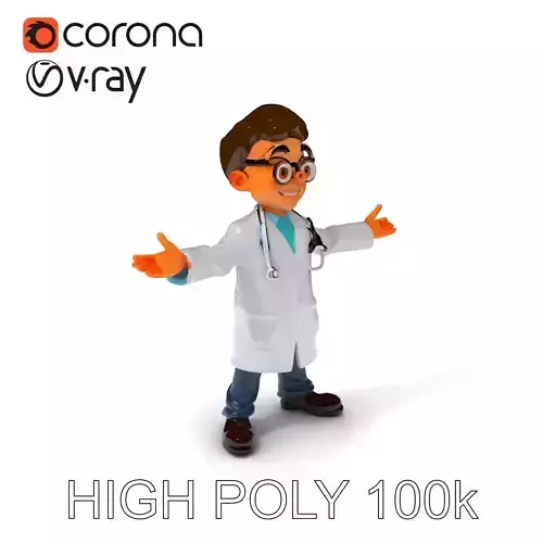 Cheerful Doctor Character Model with Glasses and Stethoscope