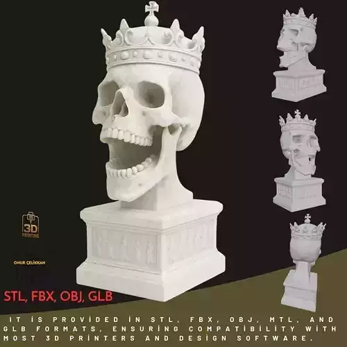 Skull King Statue 3D Printable STL FBX OBJ GLB
