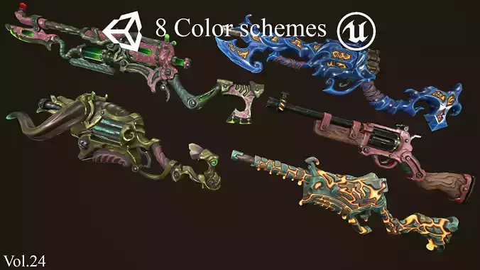 Modular stylized rifles collection Low-poly 3D model