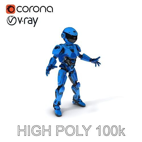 RiggedFuturistic Blue Combat Android with Versatile Detailing Low-poly 3D model
