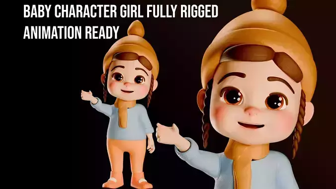 Baby Character Girl Fully Rigged Game Ready Animation Ready