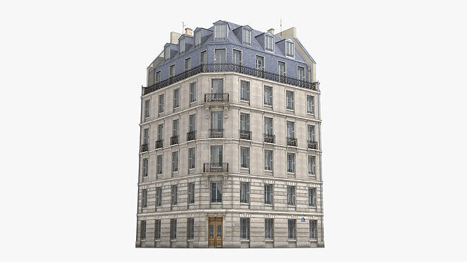 Old Paris Corner House 002 Low-poly 3D model