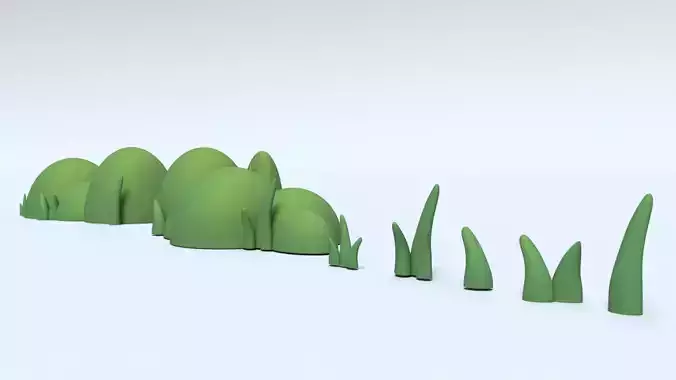 Cartoon Low Poly Grass and Bushes