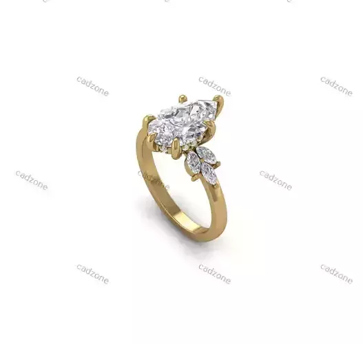 Elegant Pear Cut Cluster Engagement Ring-3D Model