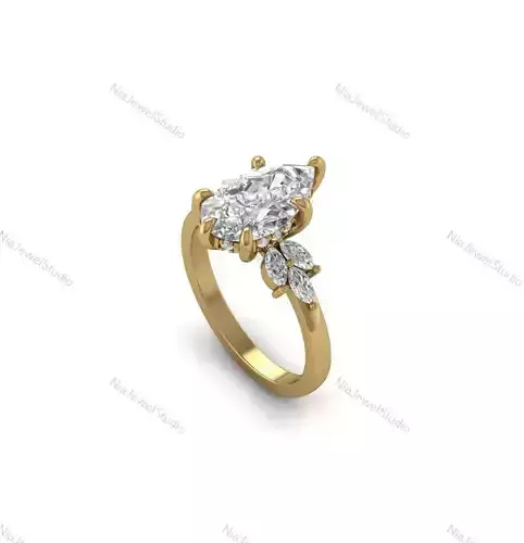 Elegant Pear Cut Cluster Engagement Ring-3D Model