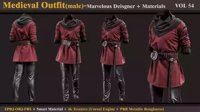 Medieval Outfit- MD-Clo3d-Smart Material-Textures-OBJ-FBX