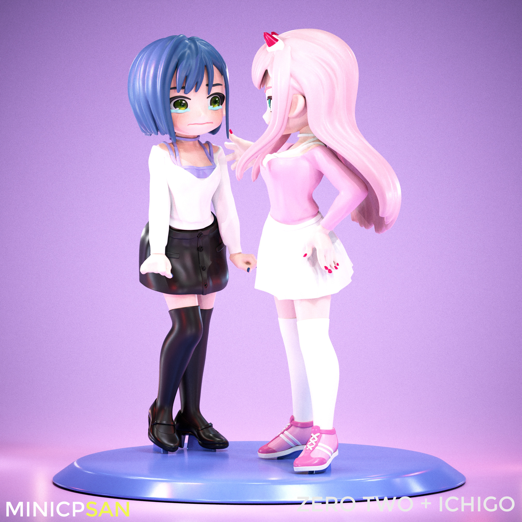 Zero Two and Ichigo - Cute Standoff - Darling in the Franxx 3D print model_1