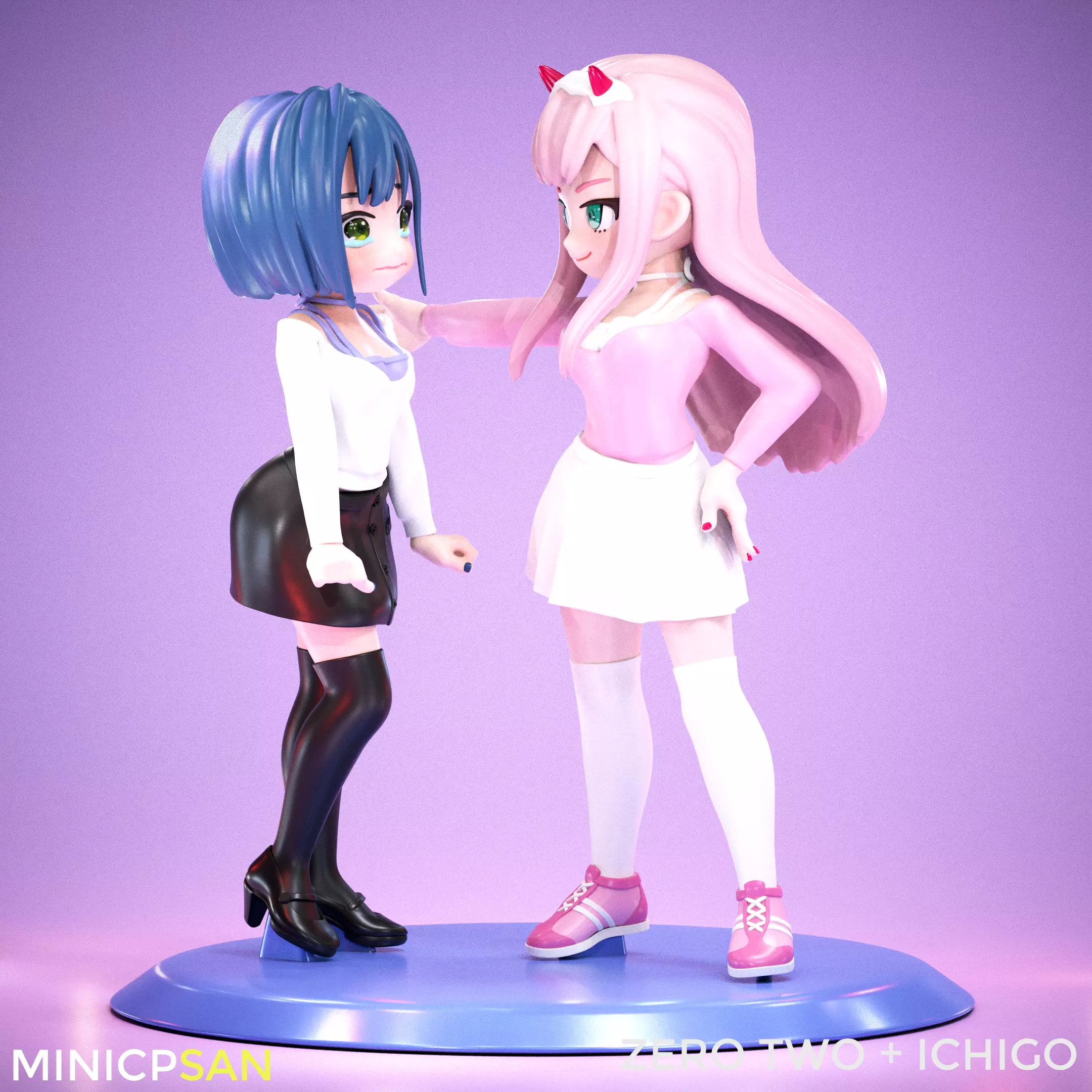 Zero Two and Ichigo - Cute Standoff - Darling in the Franxx 3D print model_0