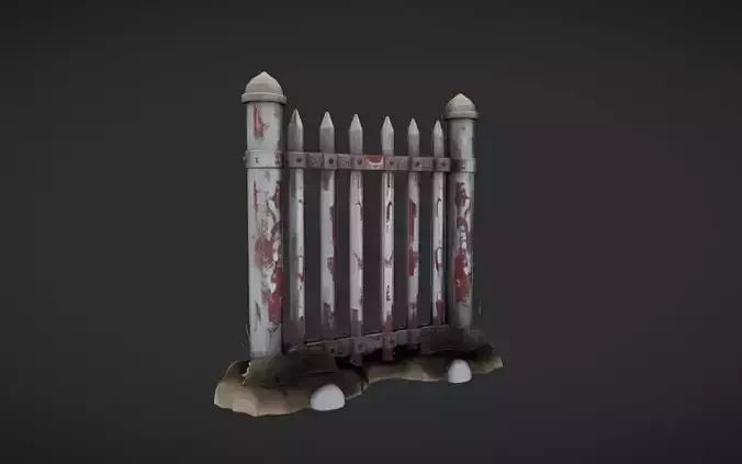 old metal fence with grass and rocks