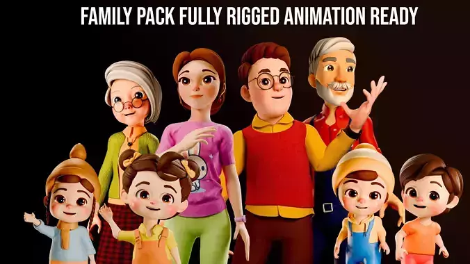 Cartoon Family Rigged and animation ready
