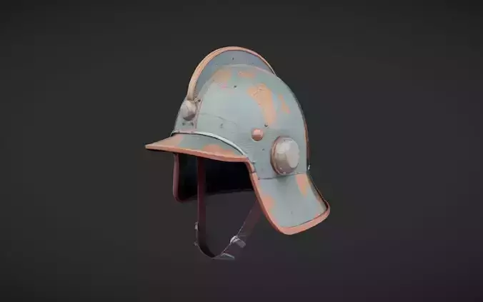 rusted medieval helmet with chin strap