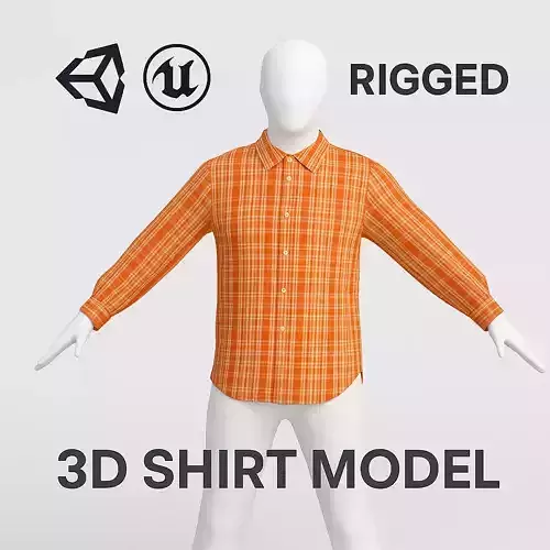 Orange Checked Shirt 3D Model FBX Rigged Game Ready