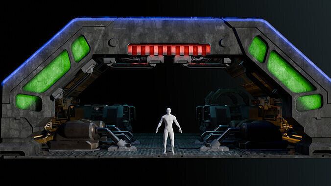 sci-fi modular interior space station 3D model
