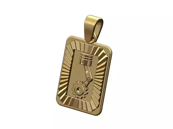 Motor gear piston faceted sunrays tag pendant charm