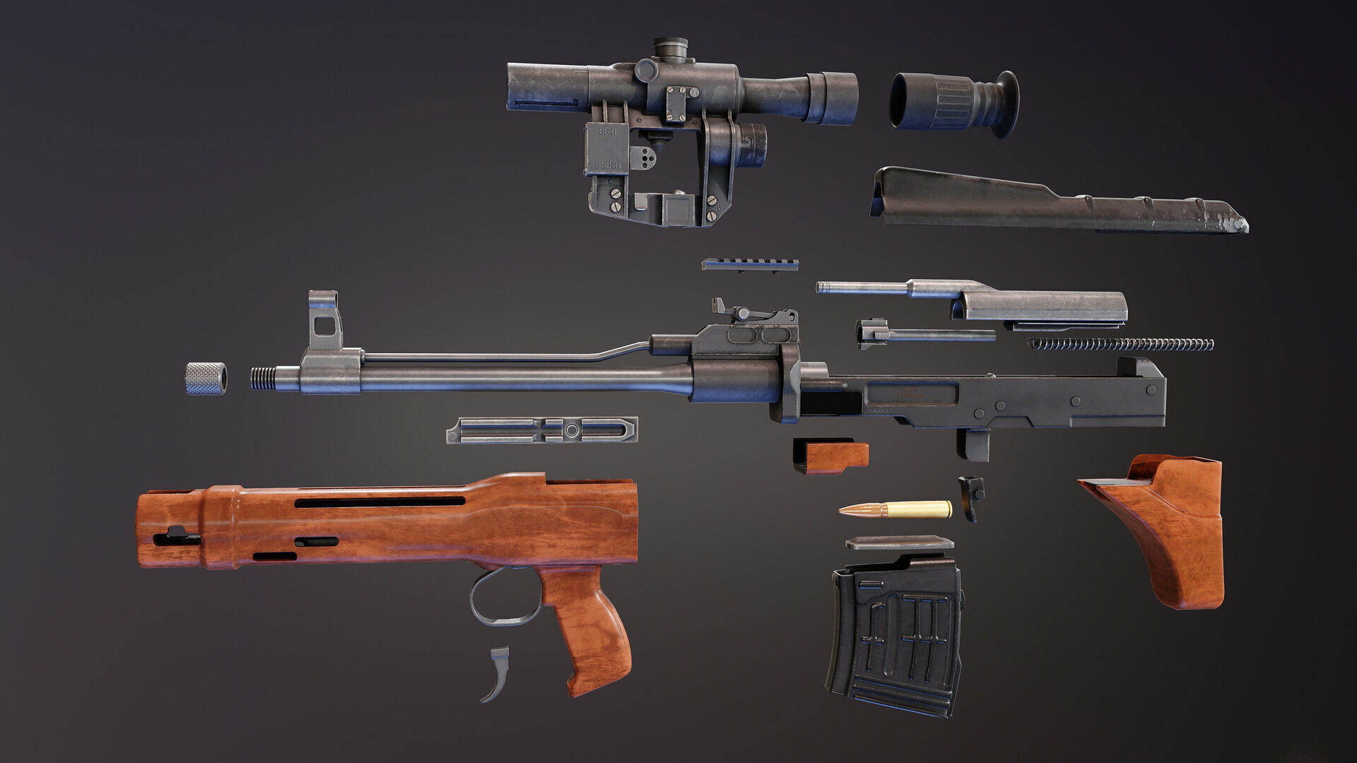 TKB 0145 Adov Prototype Rifle Low-poly 3D model_6