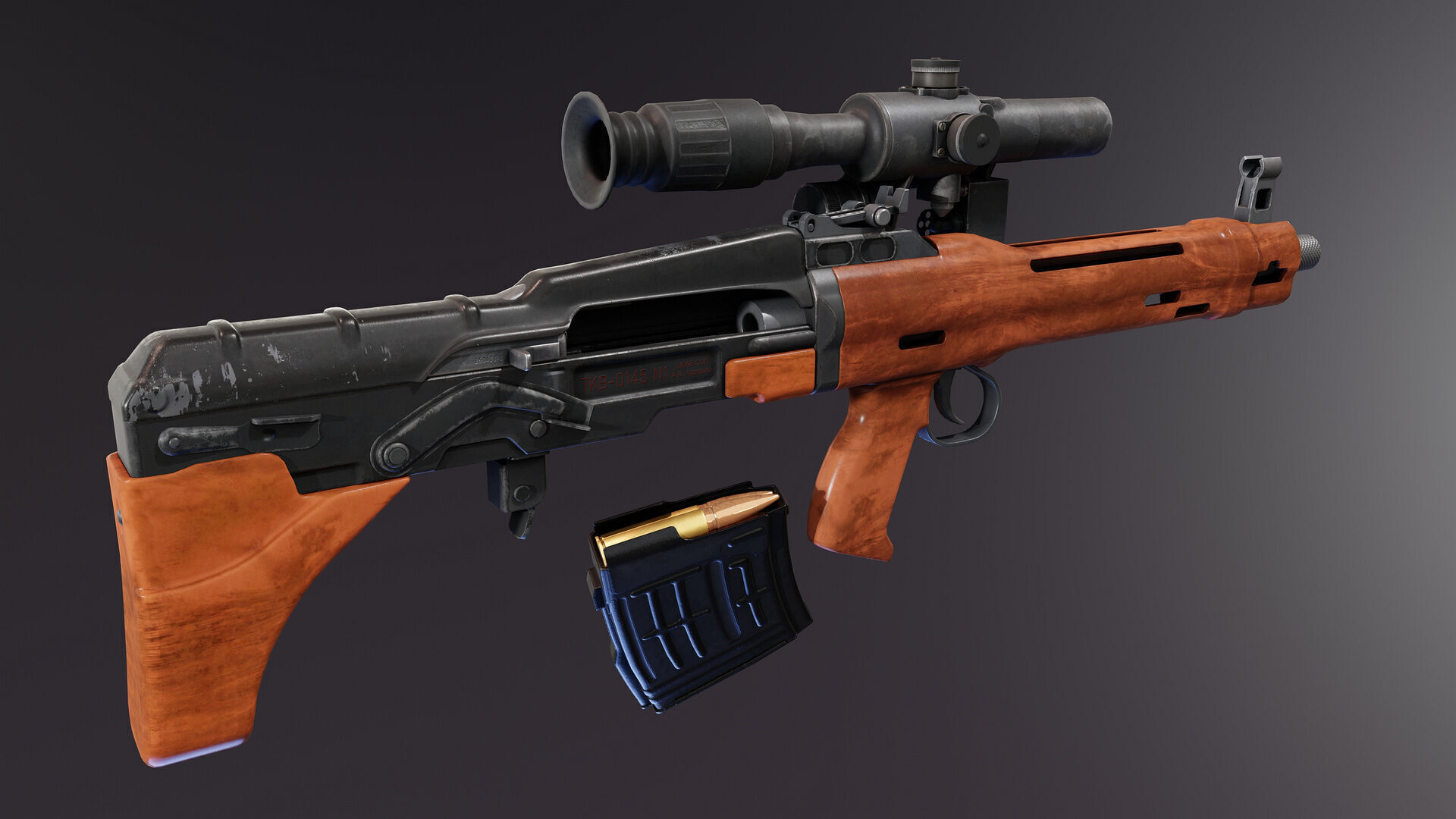 TKB 0145 Adov Prototype Rifle Low-poly 3D model_3