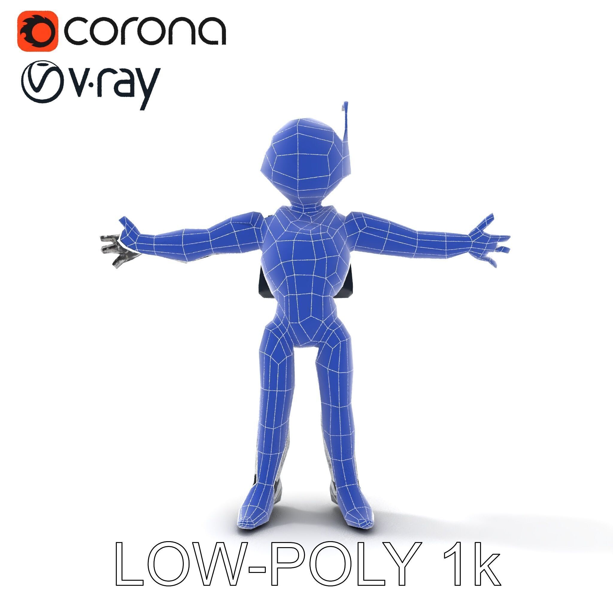 RiggedRetroFuturistic Robot Companion with Antenna and Neon A... Low-poly 3D model_21