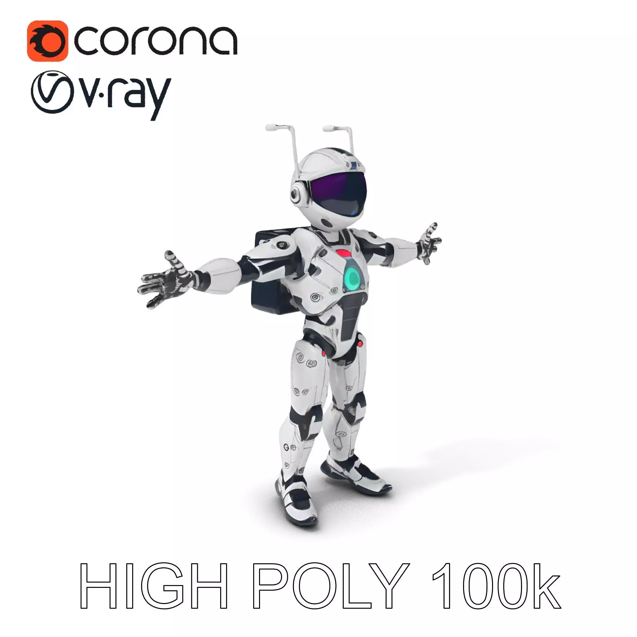 RiggedRetroFuturistic Robot Companion with Antenna and Neon A... Low-poly 3D model_0