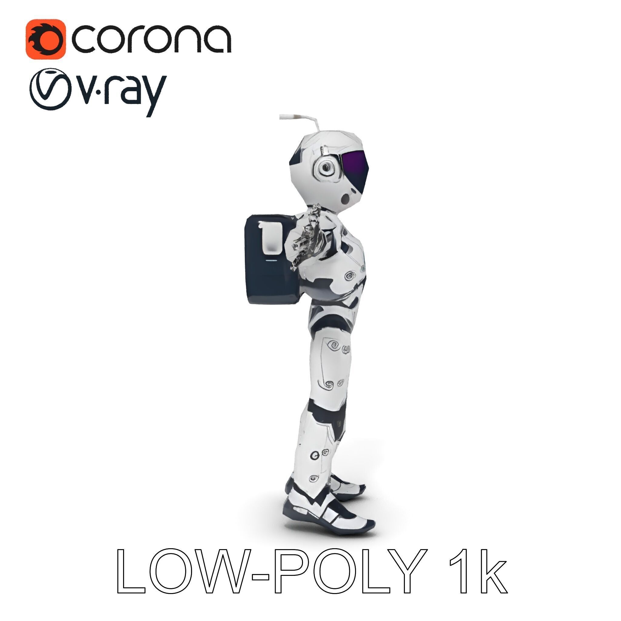 RiggedRetroFuturistic Robot Companion with Antenna and Neon A... Low-poly 3D model_10