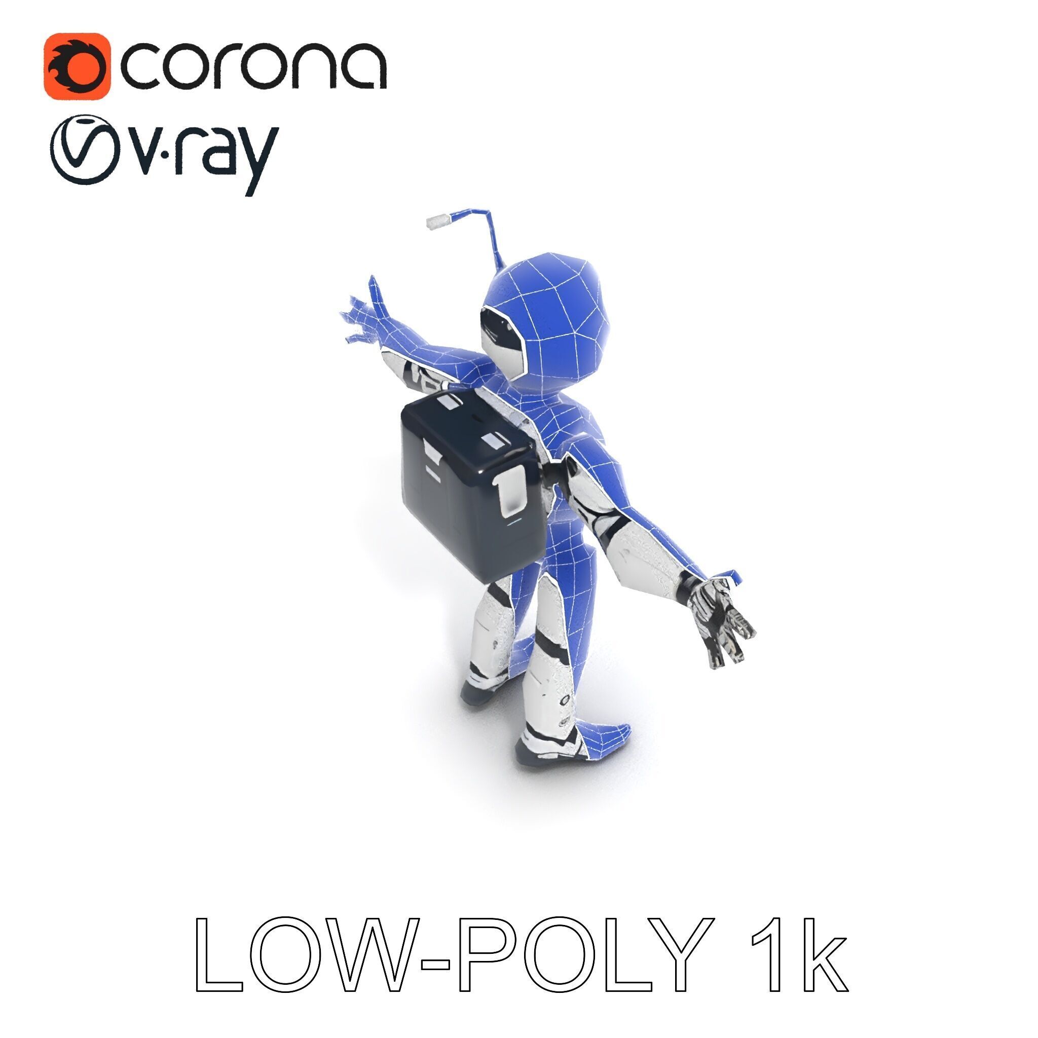 RiggedRetroFuturistic Robot Companion with Antenna and Neon A... Low-poly 3D model_34