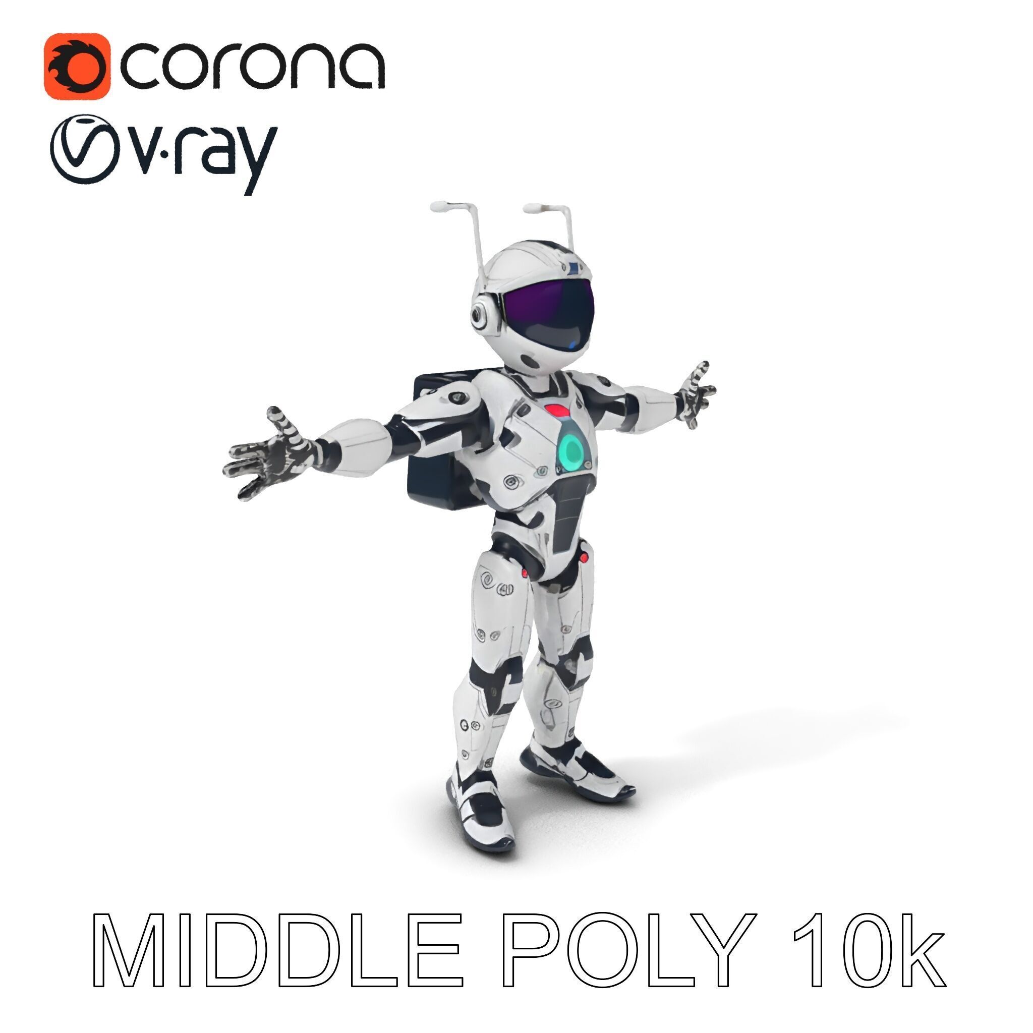 RiggedRetroFuturistic Robot Companion with Antenna and Neon A... Low-poly 3D model_36