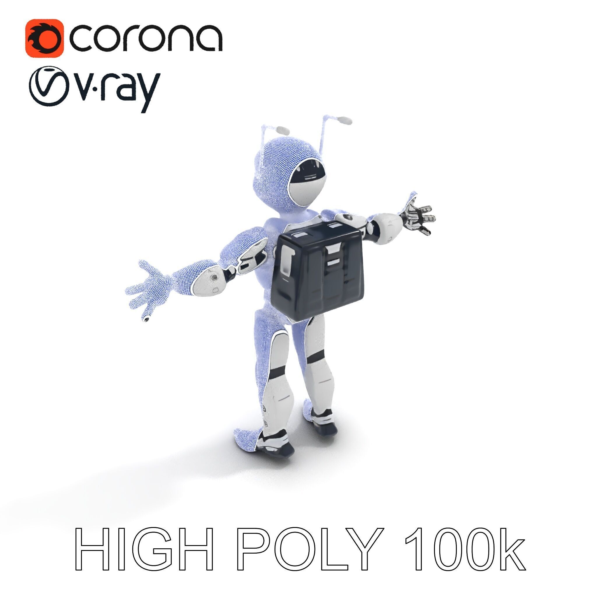 RiggedRetroFuturistic Robot Companion with Antenna and Neon A... Low-poly 3D model_32