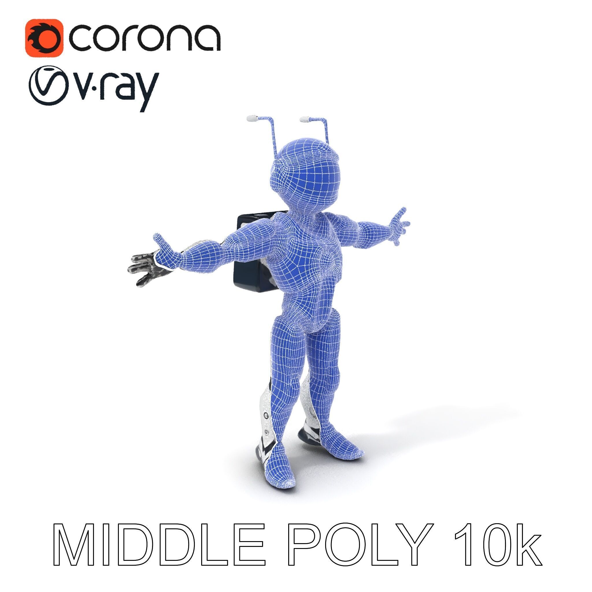 RiggedRetroFuturistic Robot Companion with Antenna and Neon A... Low-poly 3D model_28