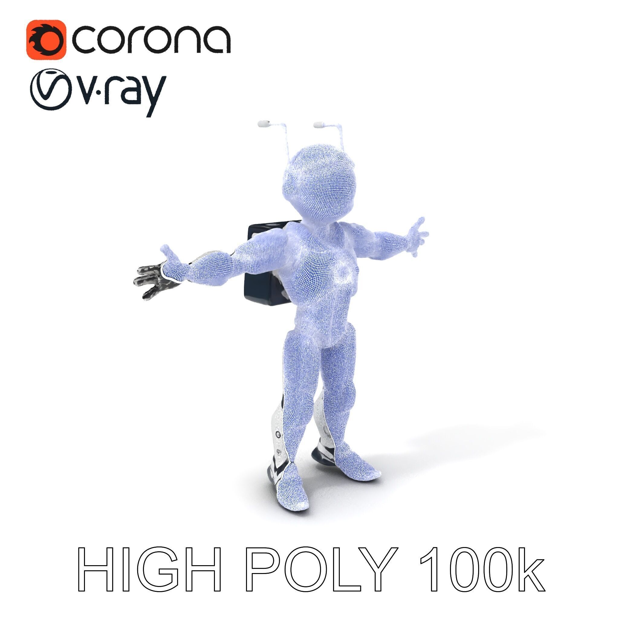 RiggedRetroFuturistic Robot Companion with Antenna and Neon A... Low-poly 3D model_3