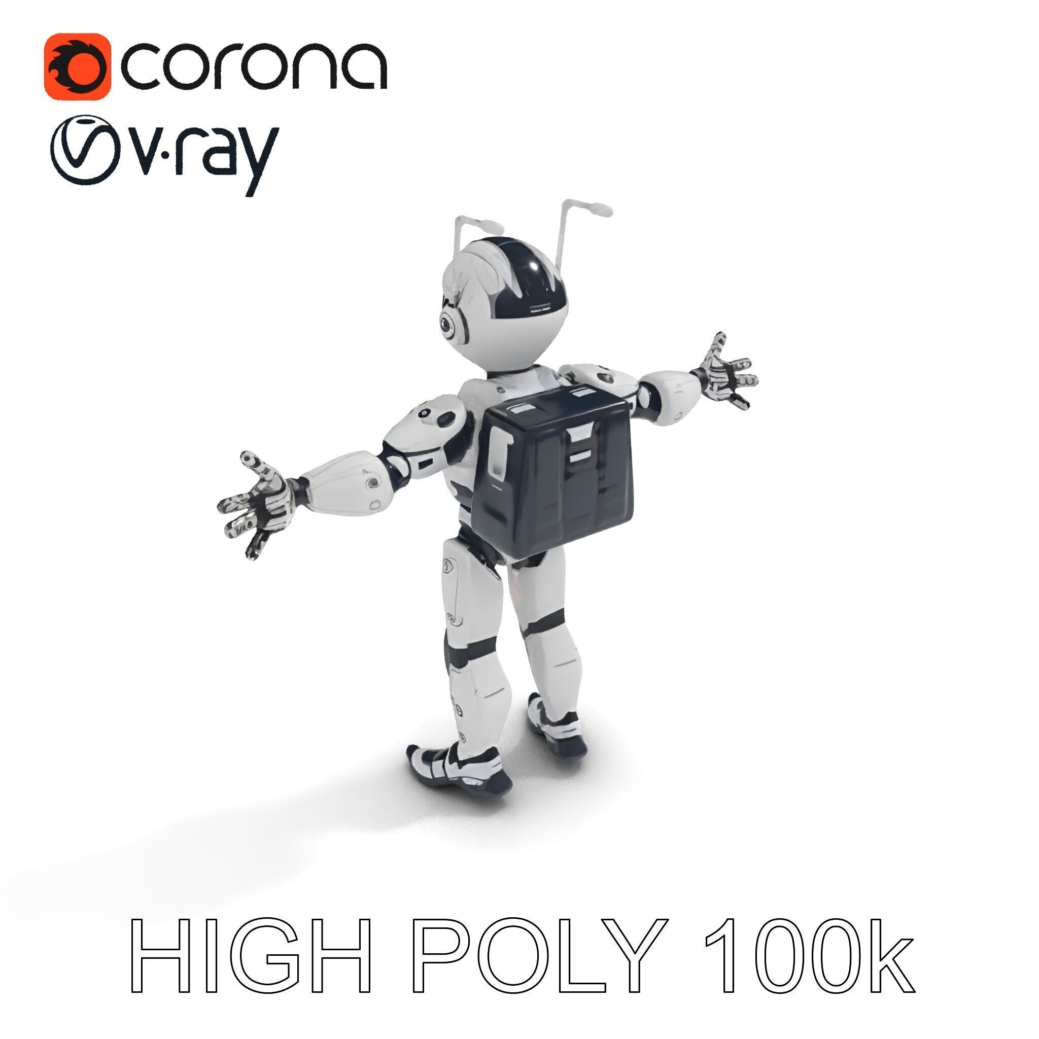 RiggedRetroFuturistic Robot Companion with Antenna and Neon A... Low-poly 3D model_8
