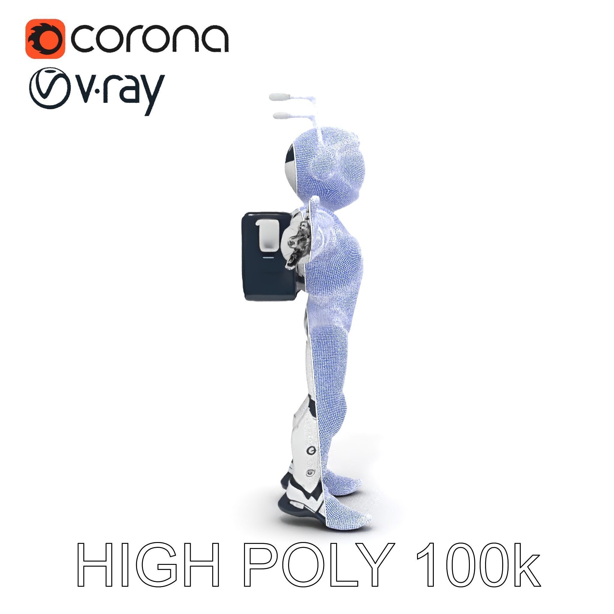 RiggedRetroFuturistic Robot Companion with Antenna and Neon A... Low-poly 3D model_35