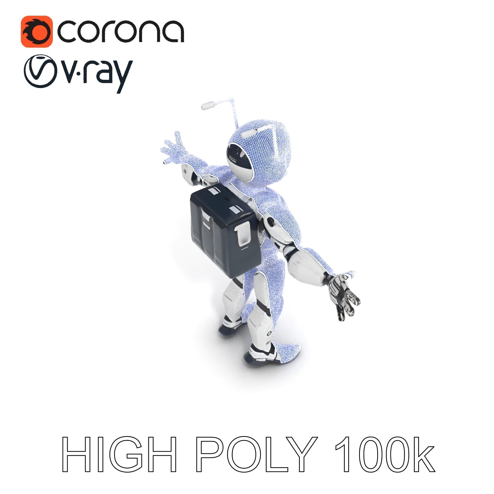RiggedRetroFuturistic Robot Companion with Antenna and Neon A... Low-poly 3D model_27