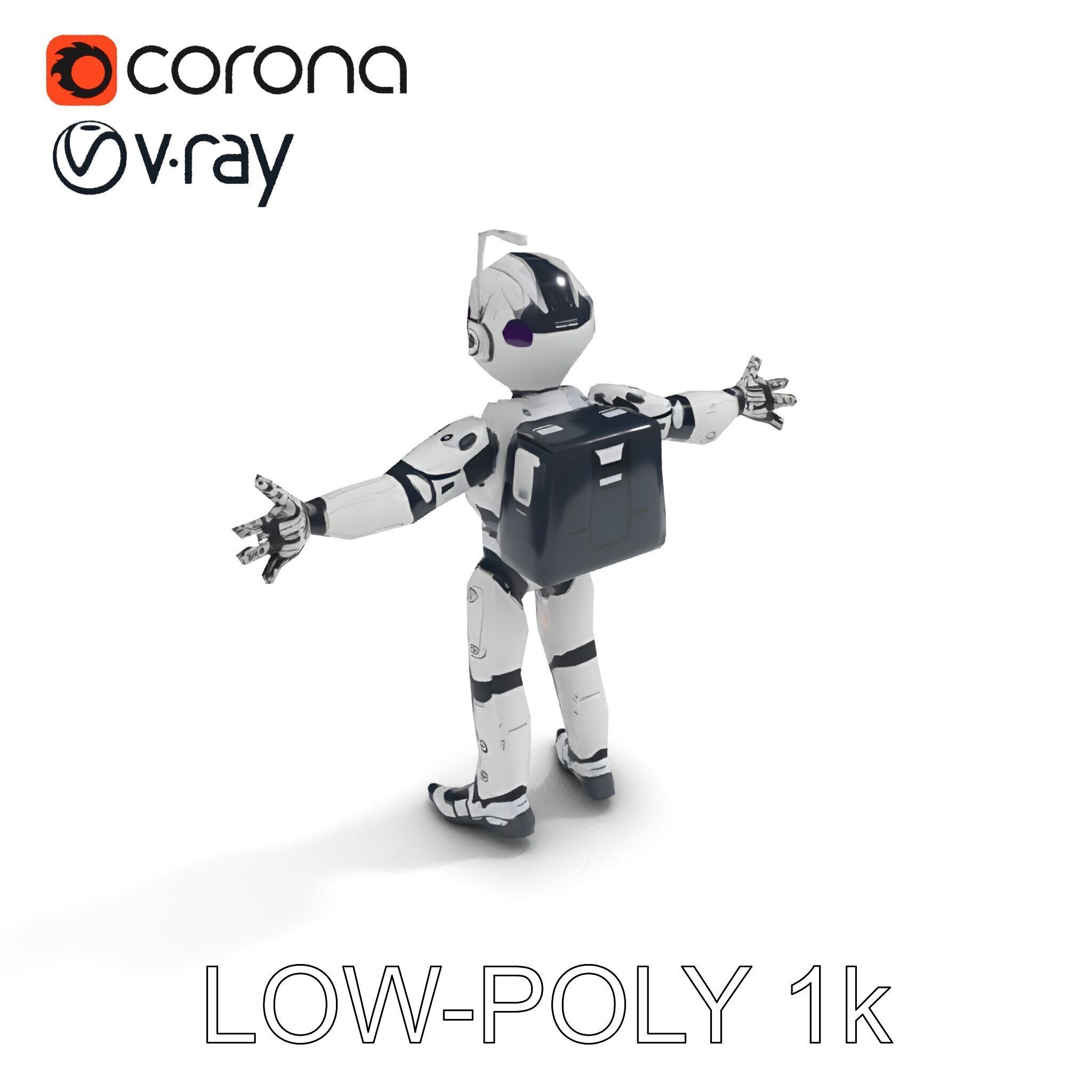 RiggedRetroFuturistic Robot Companion with Antenna and Neon A... Low-poly 3D model_29