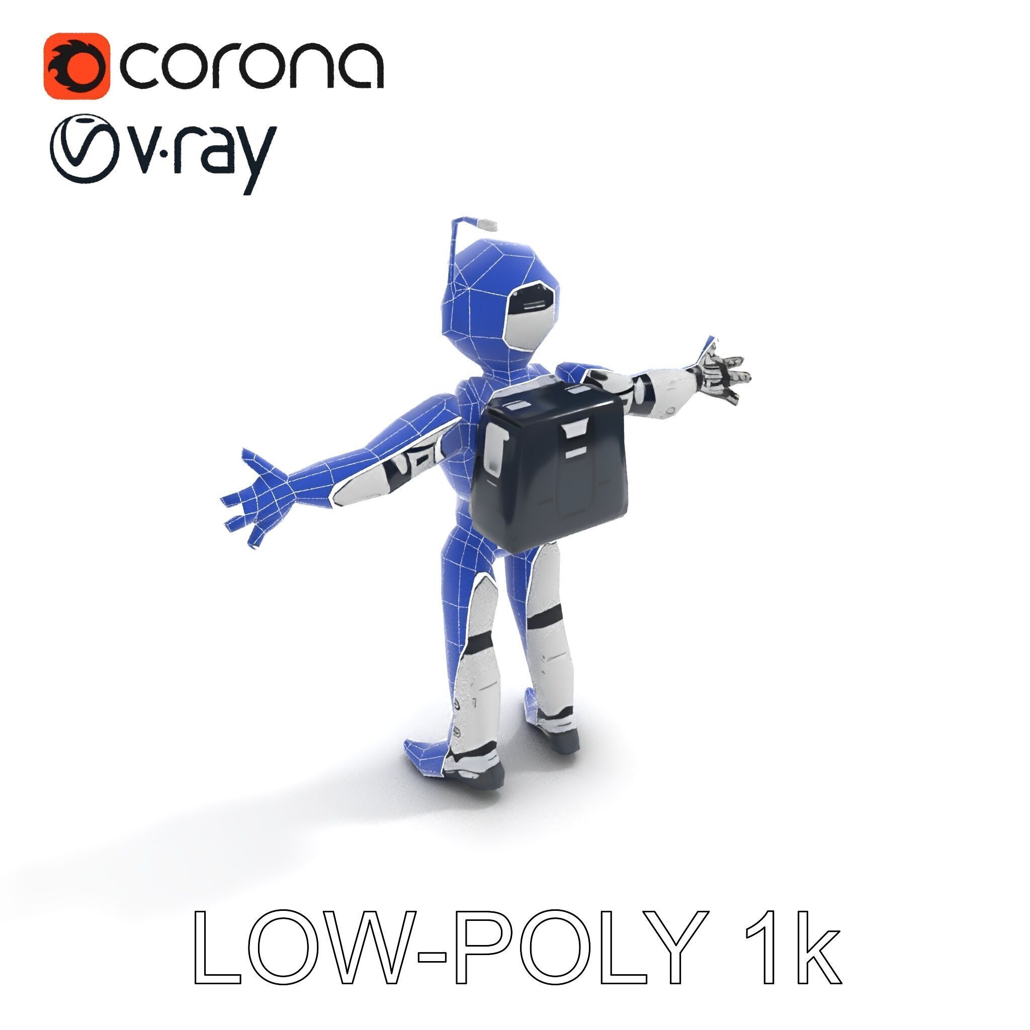 RiggedRetroFuturistic Robot Companion with Antenna and Neon A... Low-poly 3D model_13