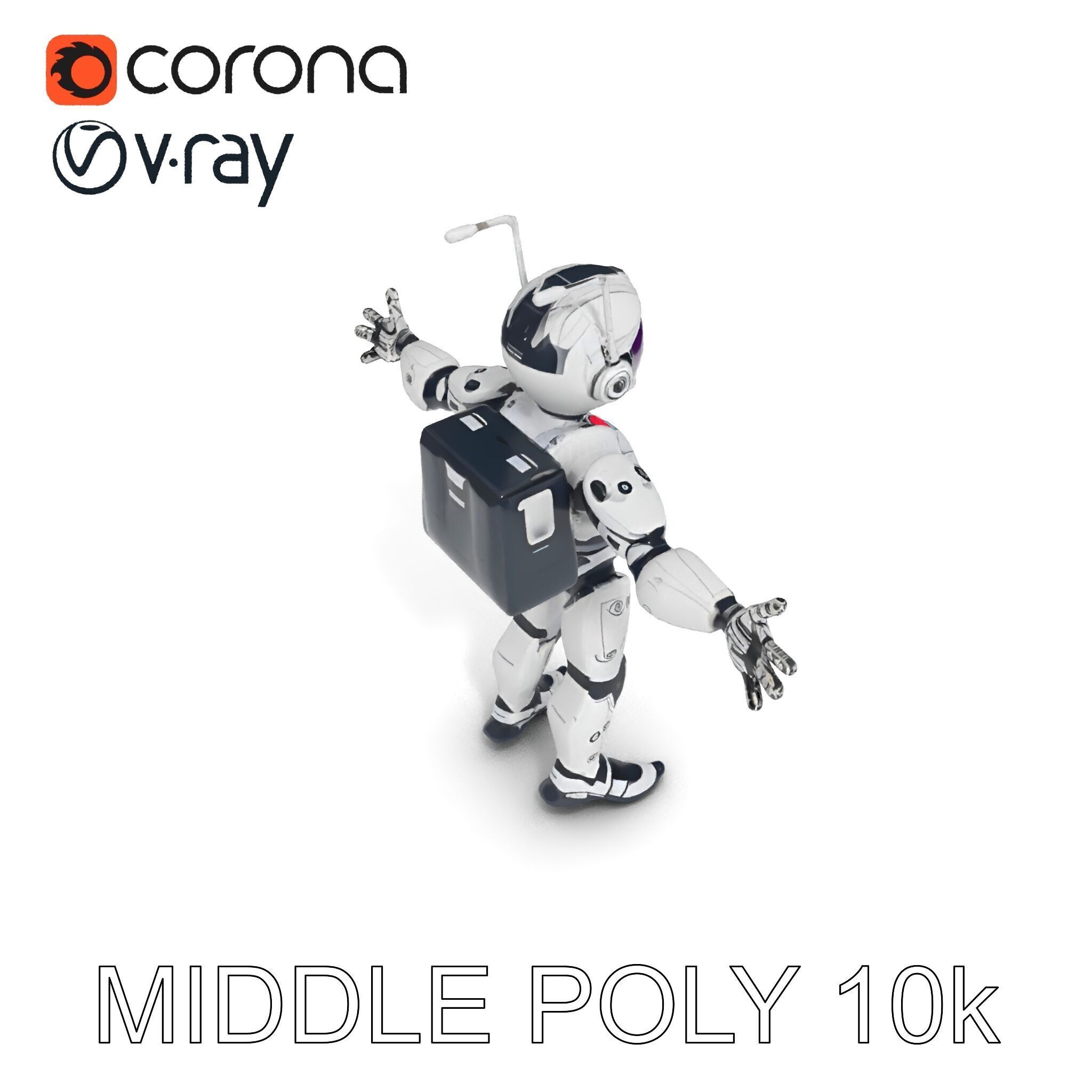 RiggedRetroFuturistic Robot Companion with Antenna and Neon A... Low-poly 3D model_9